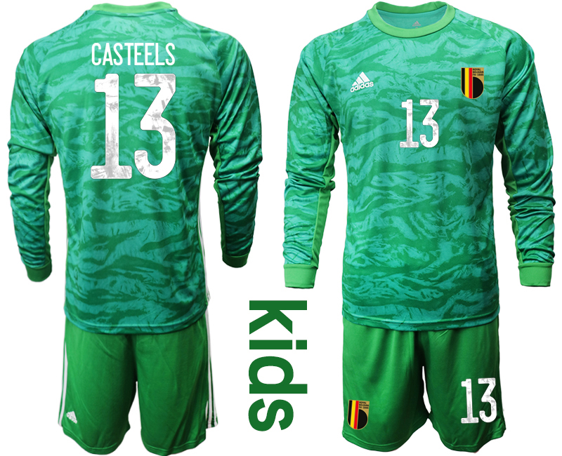 Youth 2021 European Cup Belgium green Long sleeve goalkeeper #13 Soccer Jersey1
